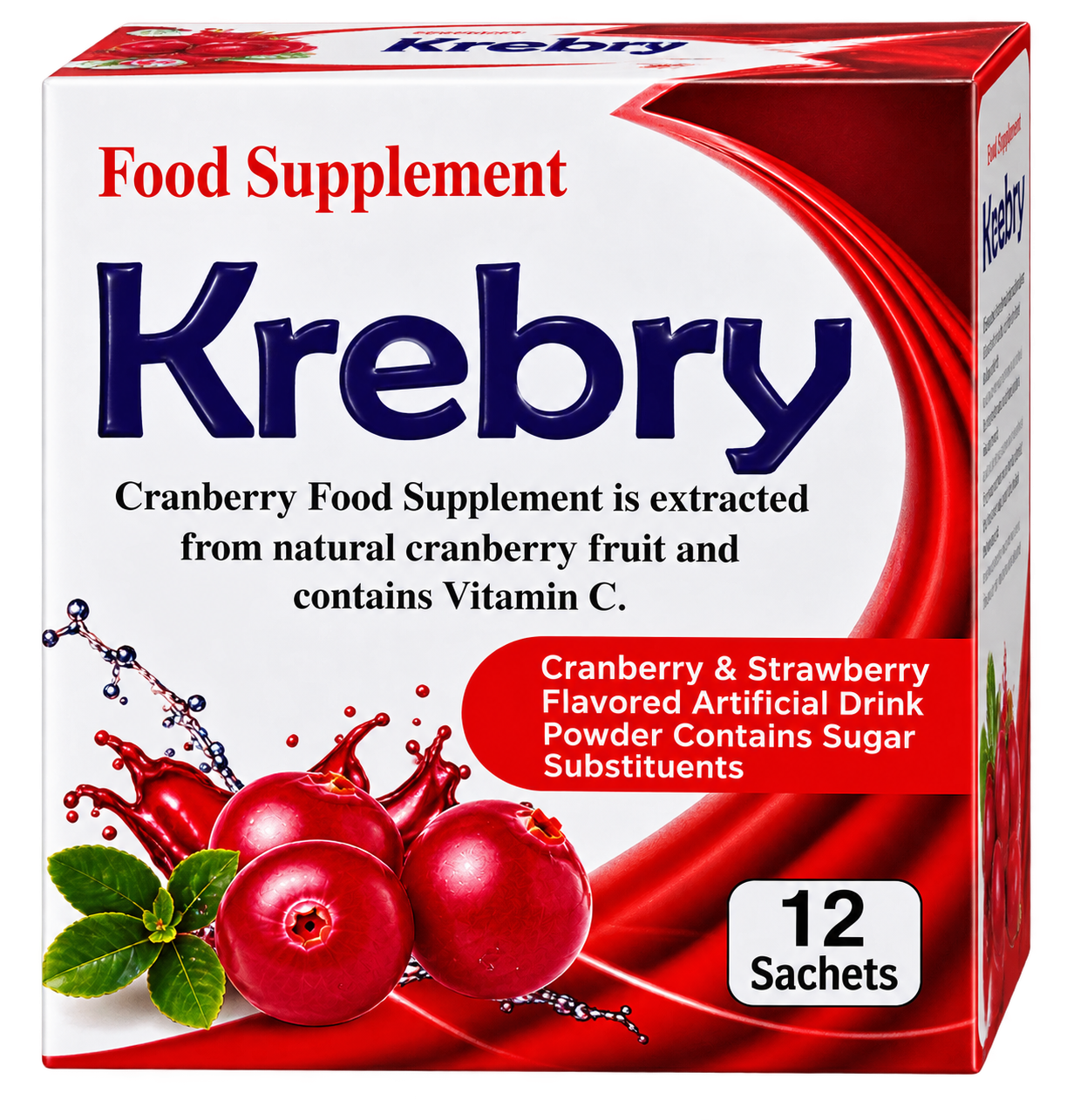 Krebry cranberry food supplement box, 12 sachets